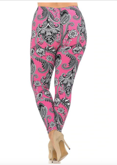 Vibrant Fuchsia Pink Paisley Leggings