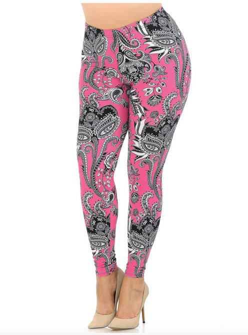 Vibrant Fuchsia Pink Paisley Leggings