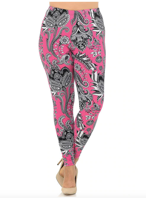 Vibrant Fuchsia Pink Paisley Leggings