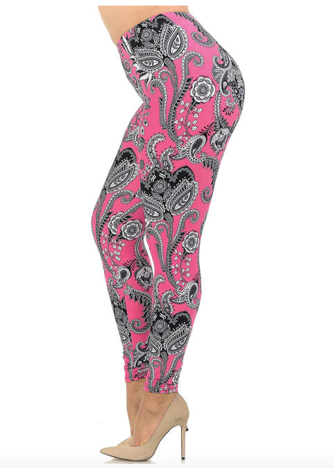 Vibrant Fuchsia Pink Paisley Leggings