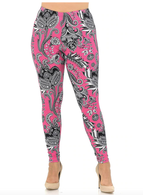 Vibrant Fuchsia Pink Paisley Leggings