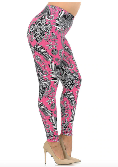 Vibrant Fuchsia Pink Paisley Leggings