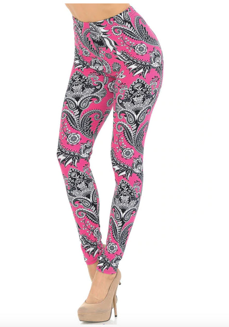 Vibrant Fuchsia Pink Paisley Leggings