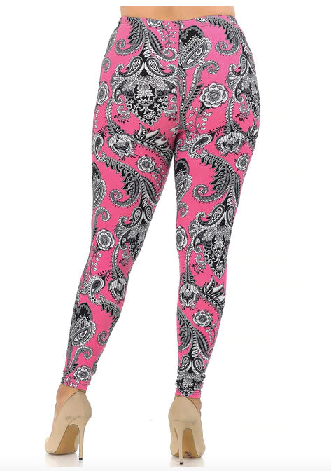 Vibrant Fuchsia Pink Paisley Leggings