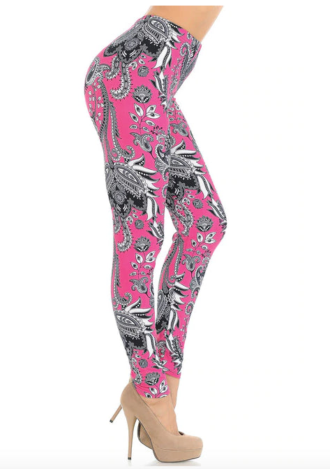 Vibrant Fuchsia Pink Paisley Leggings