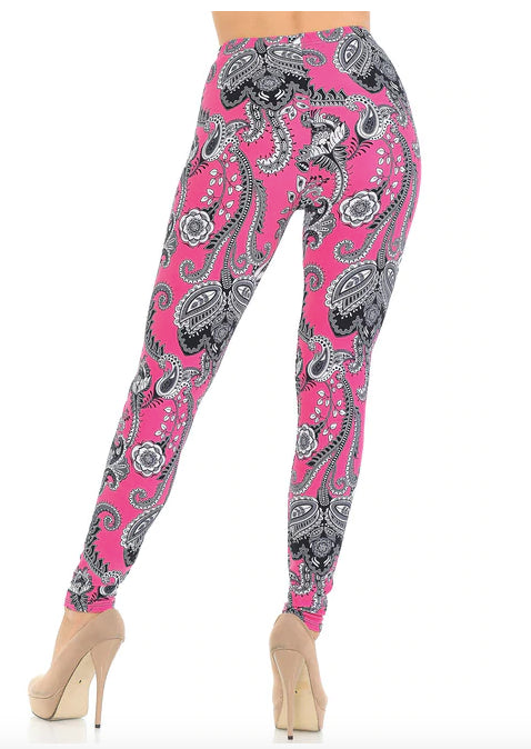 Vibrant Fuchsia Pink Paisley Leggings