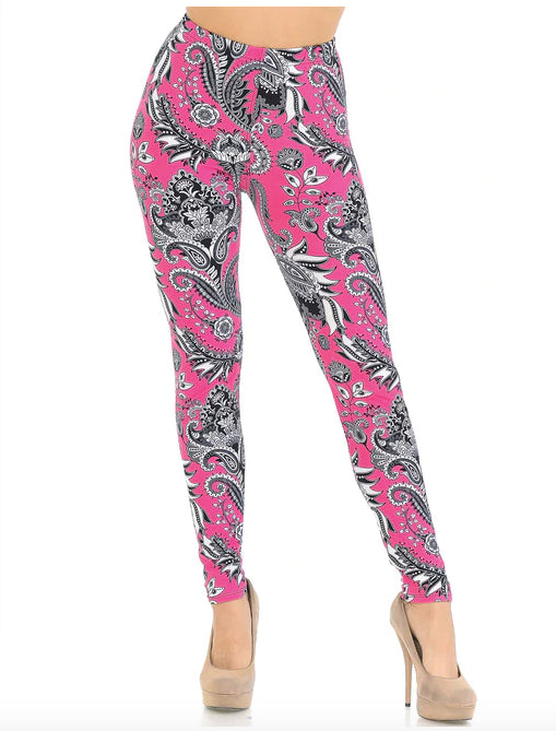 Vibrant Fuchsia Pink Paisley Leggings