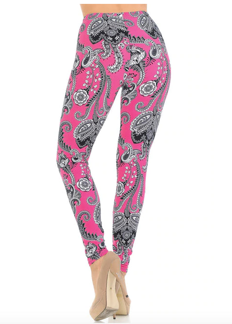 Vibrant Fuchsia Pink Paisley Leggings