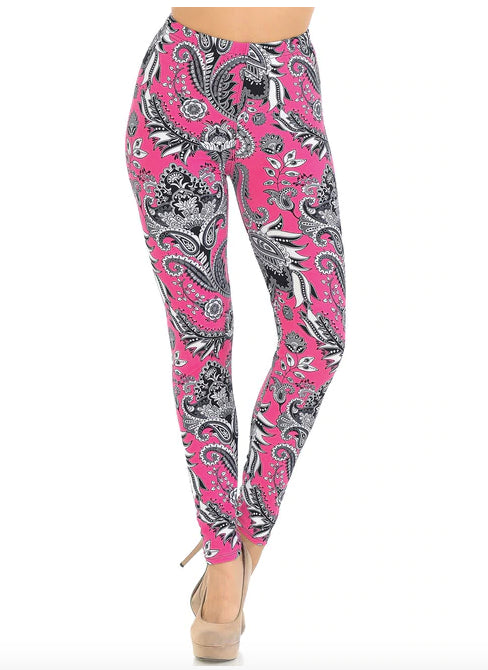 Vibrant Fuchsia Pink Paisley Leggings