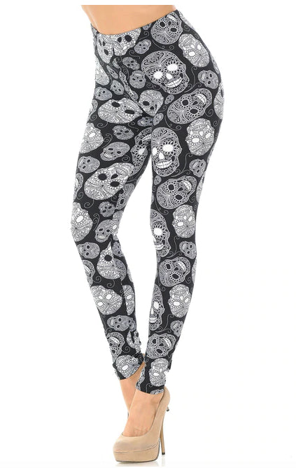 Black and White Sugar Skull Leggings