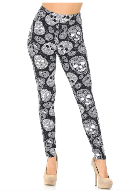 Black and White Sugar Skull Leggings