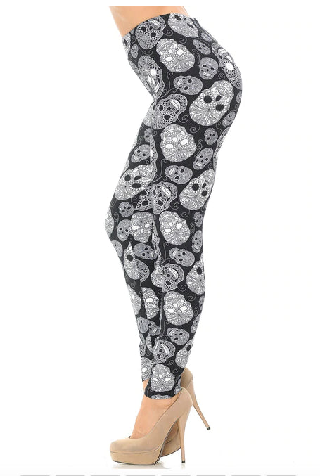 Black and White Sugar Skull Leggings