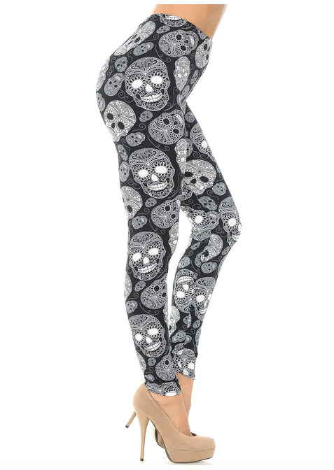 Black and White Sugar Skull Leggings