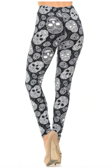 Black and White Sugar Skull Leggings