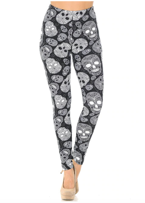 Black and White Sugar Skull Leggings