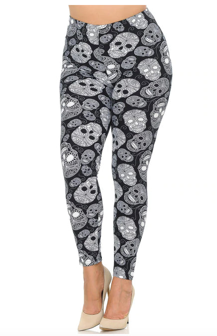 Black and White Sugar Skull Leggings