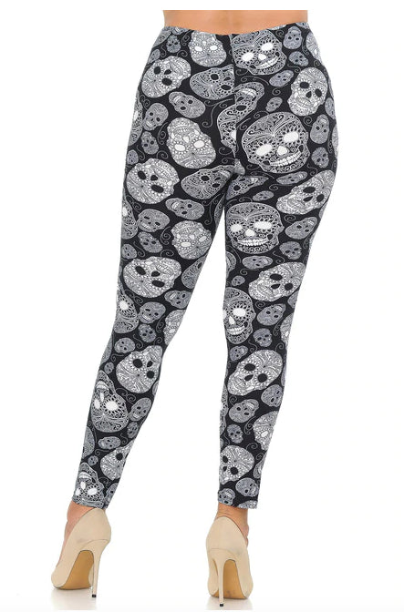 Black and White Sugar Skull Leggings