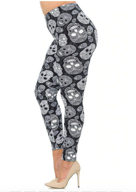 Black and White Sugar Skull Leggings