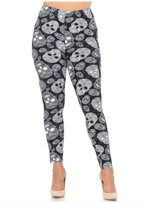 Black and White Sugar Skull Leggings