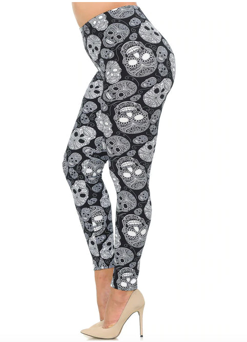 Black and White Sugar Skull Leggings