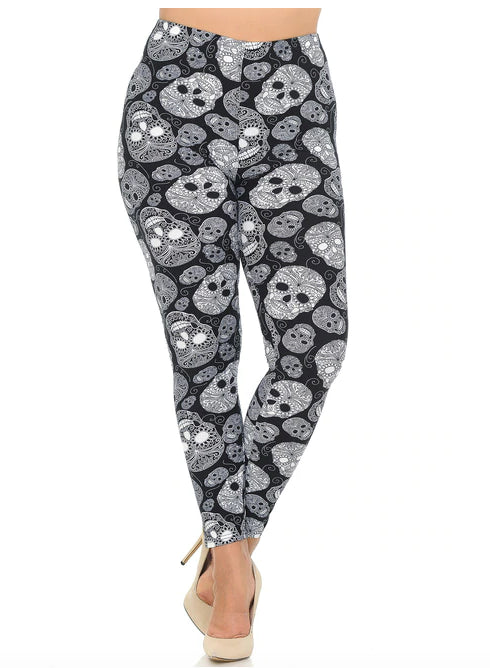 Black and White Sugar Skull Leggings