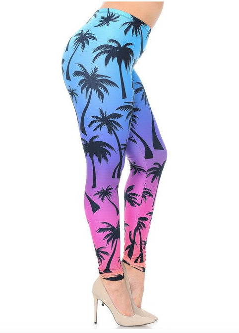 Creamy Soft Ombre Palm Tree Leggings