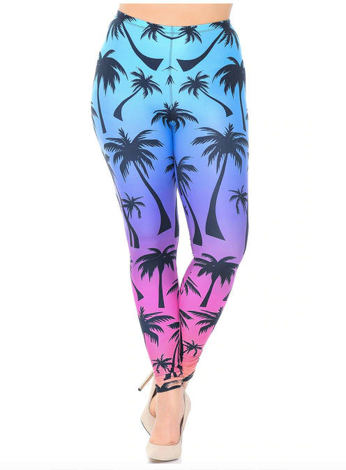 Creamy Soft Ombre Palm Tree Leggings