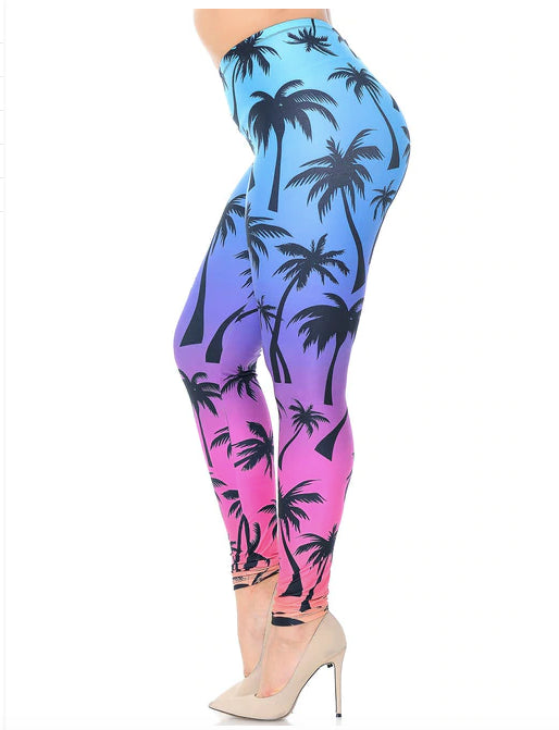 Creamy Soft Ombre Palm Tree Leggings