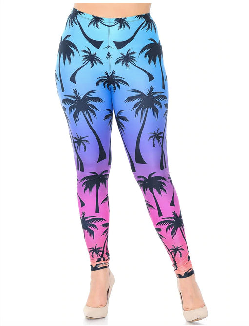 Creamy Soft Ombre Palm Tree Leggings