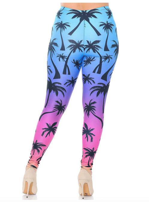 Creamy Soft Ombre Palm Tree Leggings