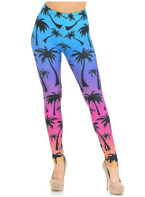 Creamy Soft Ombre Palm Tree Leggings