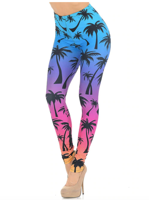 Creamy Soft Ombre Palm Tree Leggings