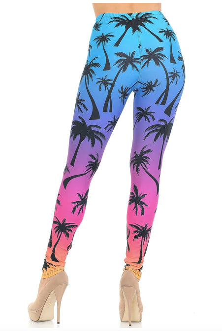 Creamy Soft Ombre Palm Tree Leggings