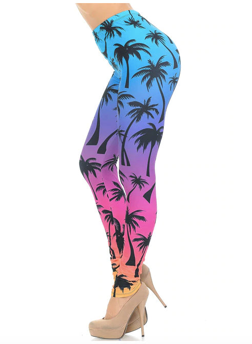 Creamy Soft Ombre Palm Tree Leggings