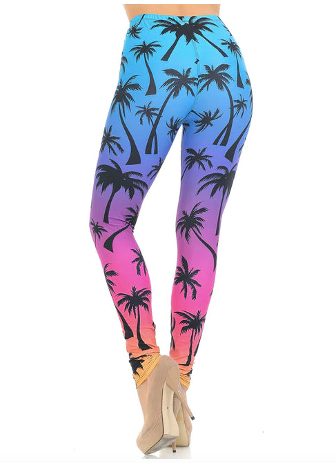 Creamy Soft Ombre Palm Tree Leggings