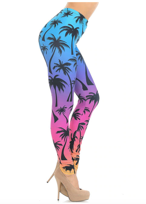 Creamy Soft Ombre Palm Tree Leggings