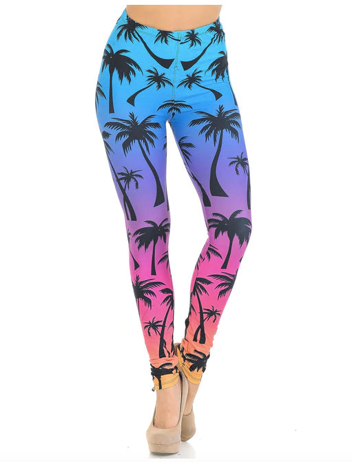 Creamy Soft Ombre Palm Tree Leggings