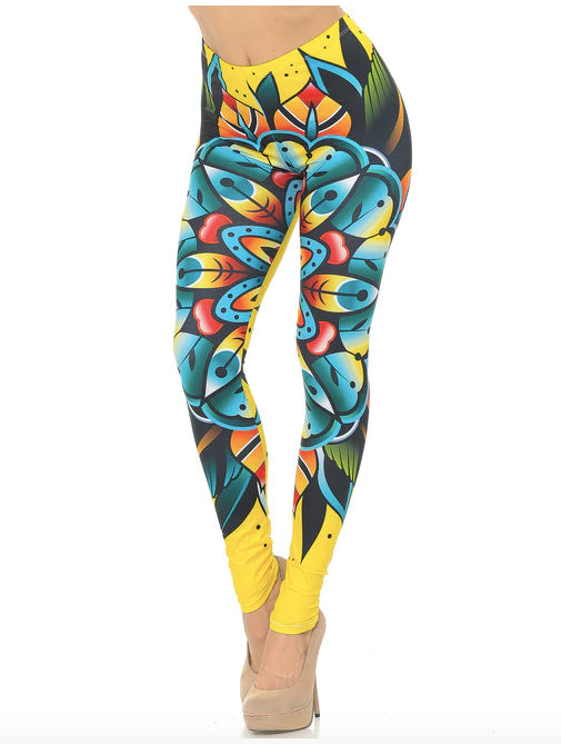 Double Brushed Tattoo Flower Leggings