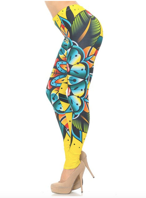 Double Brushed Tattoo Flower Leggings