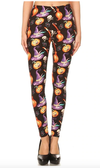 Pumpkins Witch's Watercolor Halloween Leggings