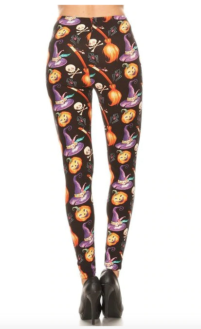 Pumpkins Witch's Watercolor Halloween Leggings