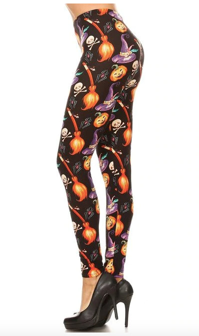 Pumpkins Witch's Watercolor Halloween Leggings