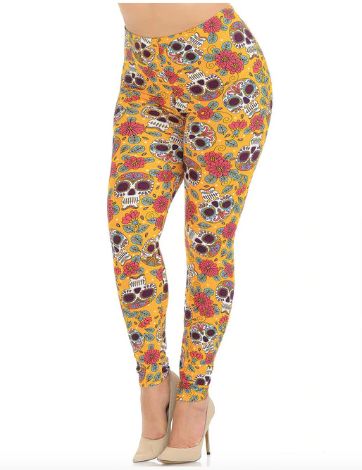 Mustard Summer Sugar Skull Super Soft Leggings