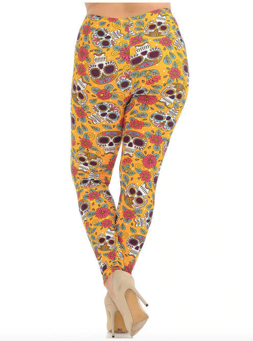 Mustard Summer Sugar Skull Super Soft Leggings