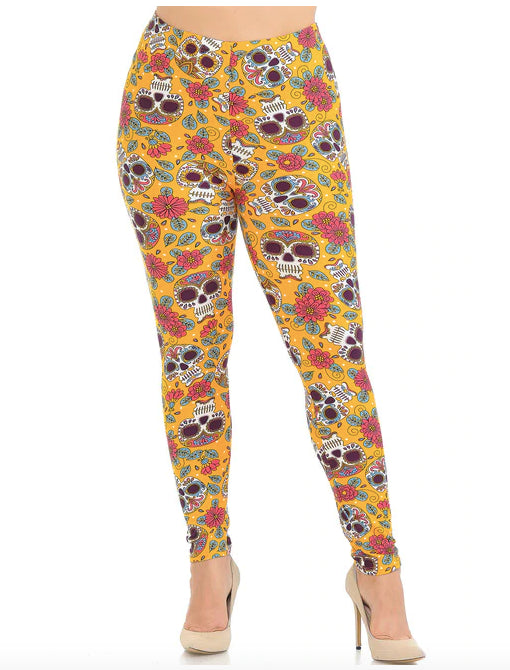 Mustard Summer Sugar Skull Super Soft Leggings