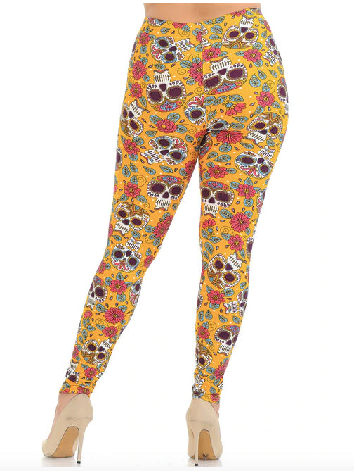 Mustard Summer Sugar Skull Super Soft Leggings