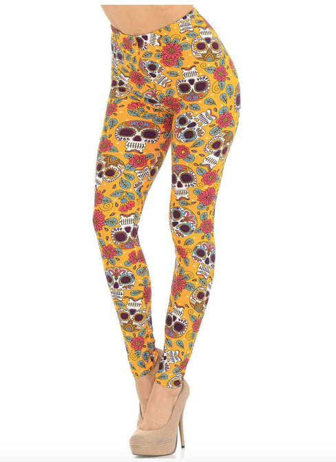 Mustard Summer Sugar Skull Super Soft Leggings