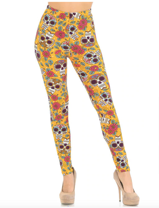 Mustard Summer Sugar Skull Super Soft Leggings