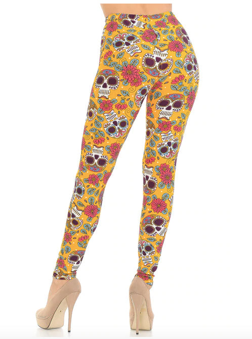 Mustard Summer Sugar Skull Super Soft Leggings