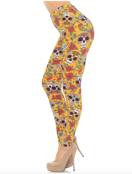 Mustard Summer Sugar Skull Super Soft Leggings